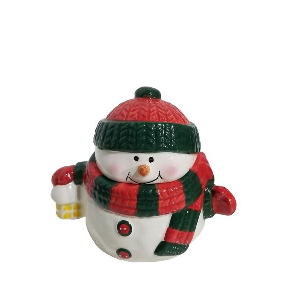 Ceramic Snowman Sugar and Creamer Set Red White Green Hand painted NIB - Picture 4 of 10